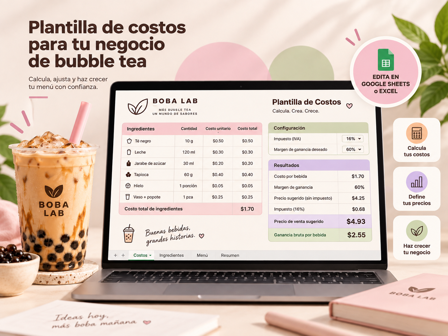 Plantilla editable BOBA LAB